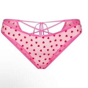 💕SKIMS NOVELTY INTIMATES LACE UP BIKINI PANTY PINK HEART PRINT XS